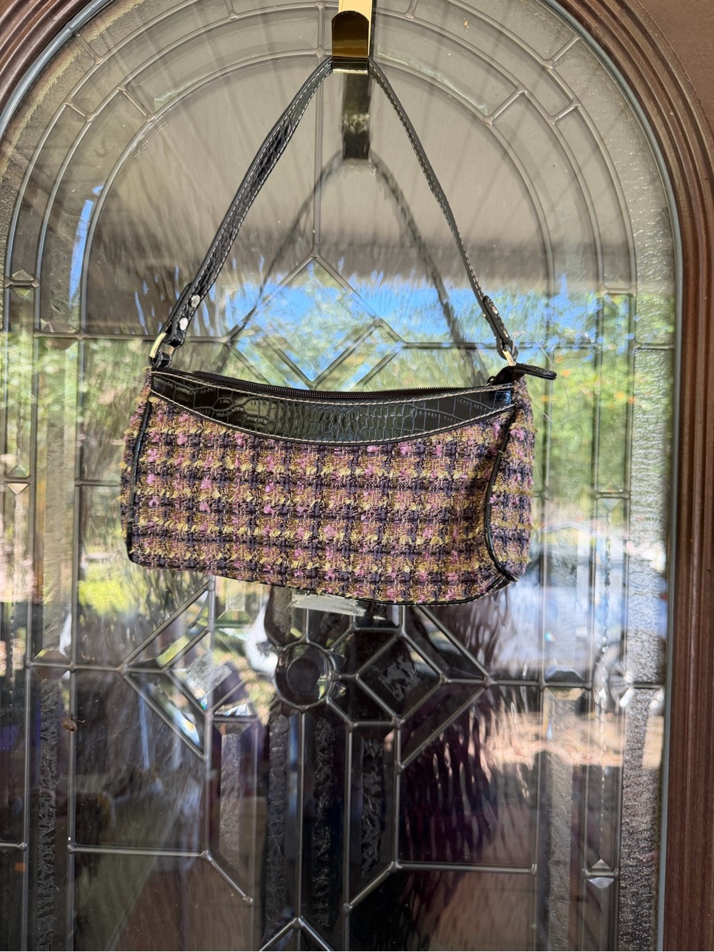 Liz Claiborne Purple Tweed Shoulder Bag with Black Trim